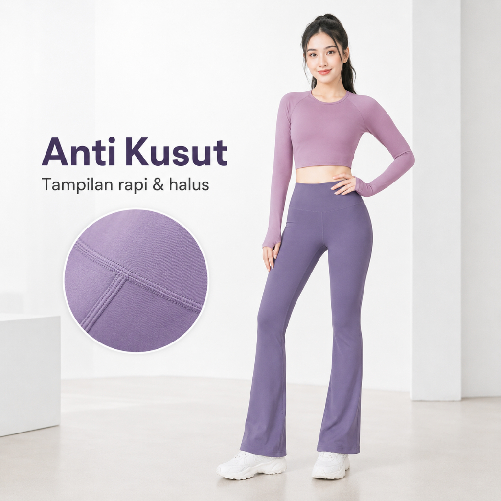 YOUMI Celana Legging Cutbray Olahraga Wanita Yoga Pilates Outfit Premium Terbaru Jumbo