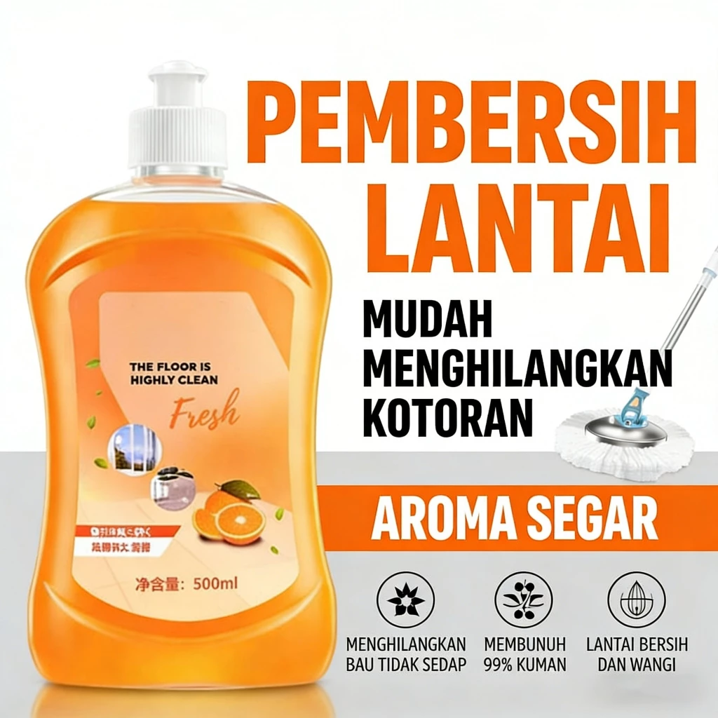 Pembersih Lantai Kuat -Sabun Pel Cair Pembersih Lantai 500ml Aroma Jeruk Lemon Anti