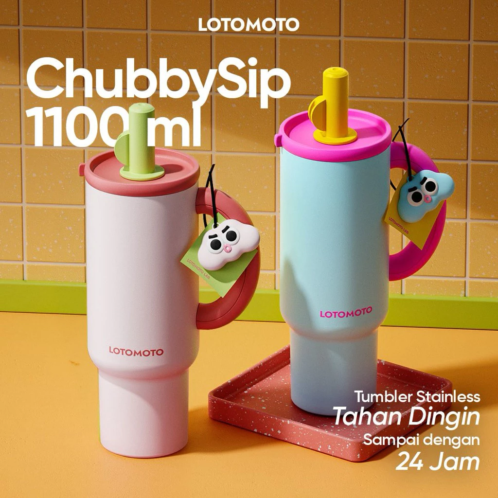LOTOMOTO Tumbler Stainless 1100 ML - Mug Kopi Portable Aesthetic Termos Lucu Tahan Panas Dingin 24 jam Vakum Chubby Bulat