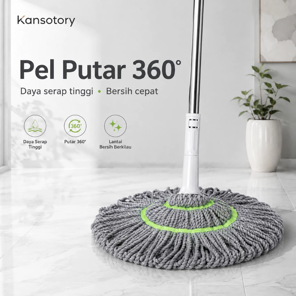 Alat Pel Putar Otomatis Magic Twist Mop Pel Lantai Peras Otomatis Kain Microfiber