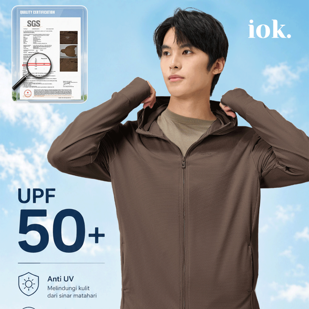 IOK - Jaket Olahraga Pria Anti UV UPF50+ | Hoodie Running Sepeda (M001)