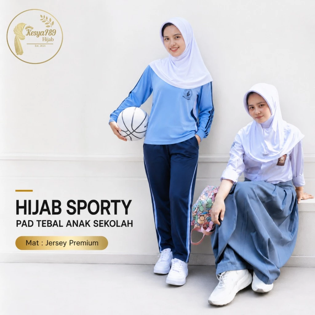 Kesya789 Hijab-Bergo Sport Sekolah/Olah Raga Ped Super Tebal | Size M