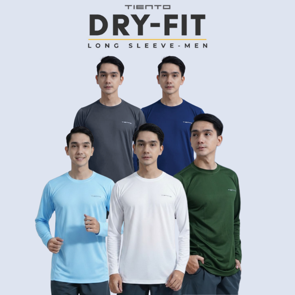 Tiento Kaos Running Dry Fit Lengan Panjang Baju Olahraga Pria Lari Gym Fitness