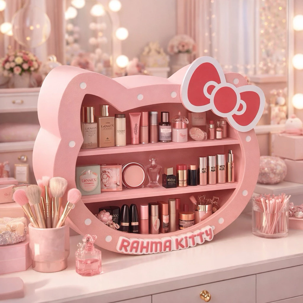 Rak Hello Kitty Pink Aesthetic | Organizer Makeup Skincare Meja Kamar Lucu Multifungsi Premium