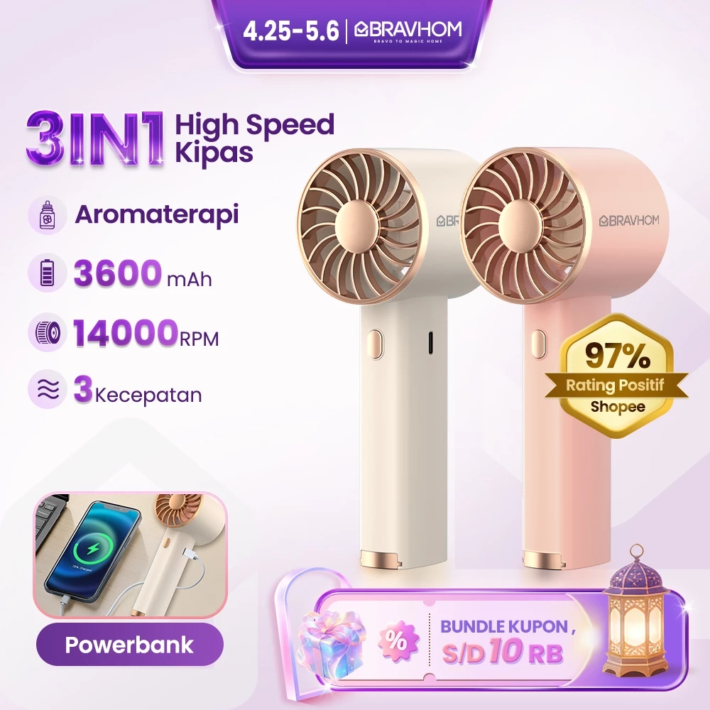 BRAVHOM Kipas Angin Mini Portable 3in1 Powerbank Aromaterapi