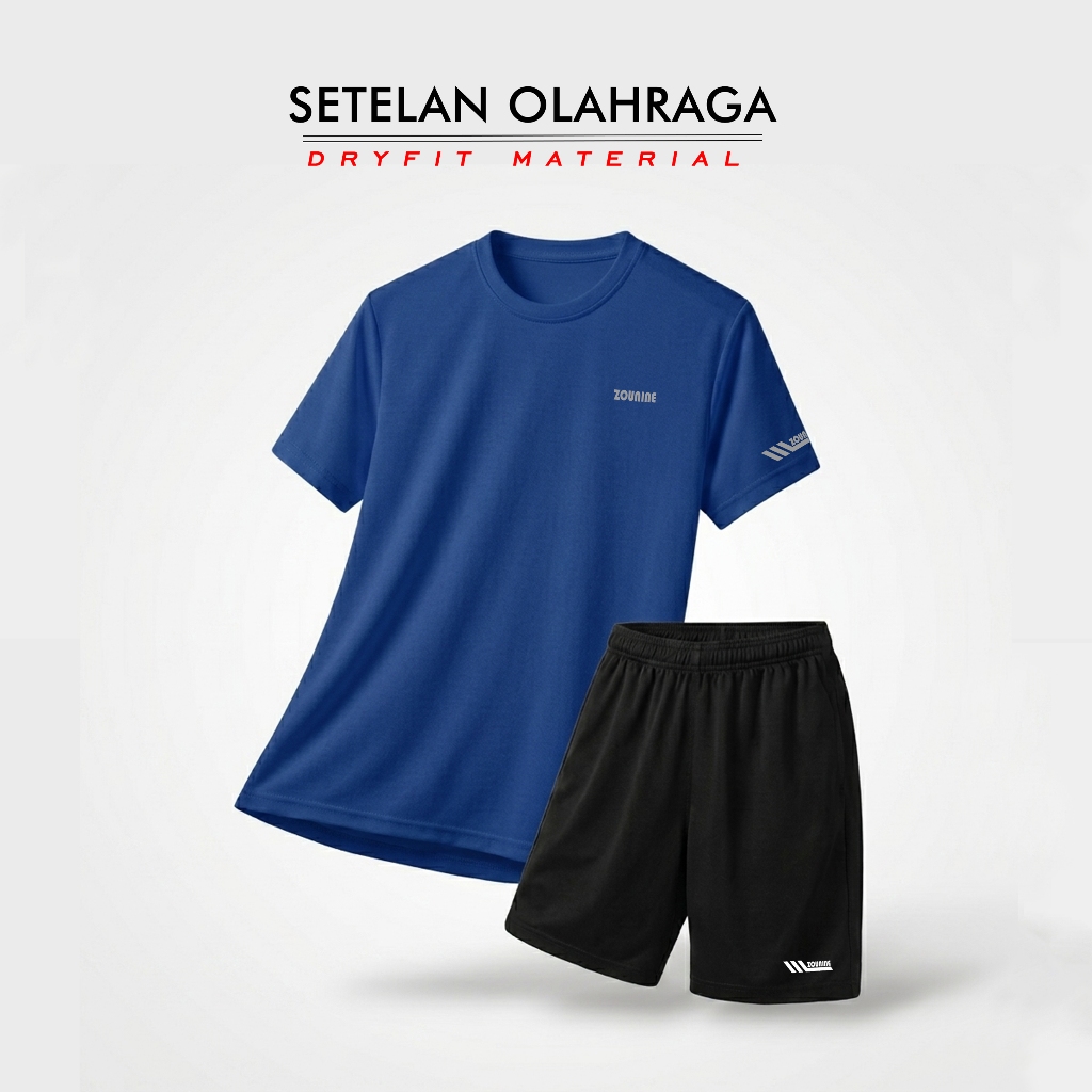 Zou9 Setelan Olahraga Pria Kaos Running Celana Lari Bahan Dryfit