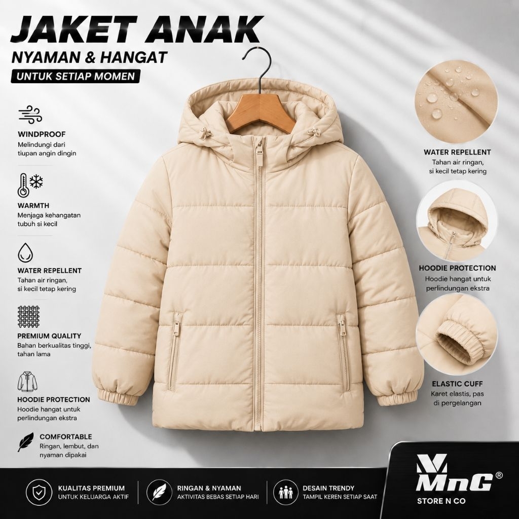 MnG Jaket Winter Anak Unisex Musim Dingin Tebal Puffer Kids Anti Angin Anti Air