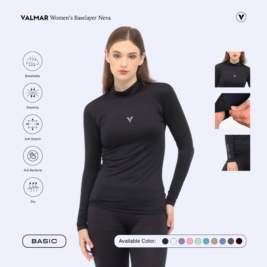 VALMAR SPORTWEAR Neva Manset Wanita Lengan Panjang Turtleneck Inner Baselayer Gym Fitness