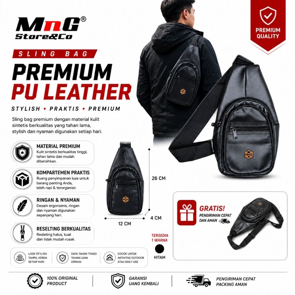 MnG Tas Selempang Pria Waterproof WaistBag Casual Anti Air Sporty Stylish Tas Pinggang