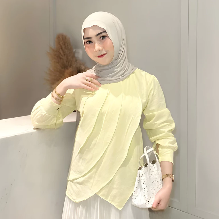 Kaluna Blouse Atasan Layering Linen Kekinian Wanita Lengan Panjang Premium Baju Formal