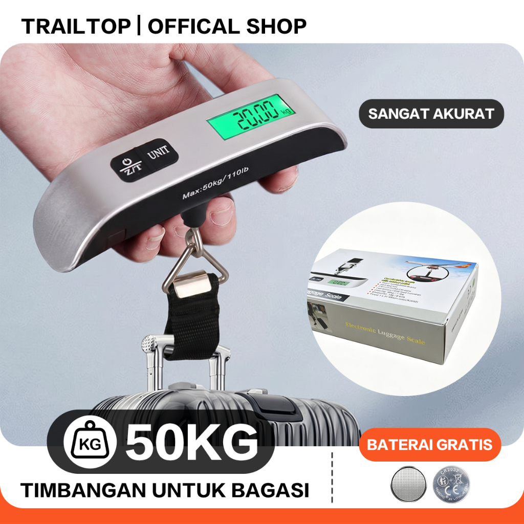 Trailtop Timbangan Bagasi Koper Tas Digital 50Kg Traveling Portable Luggage Scale Akurat