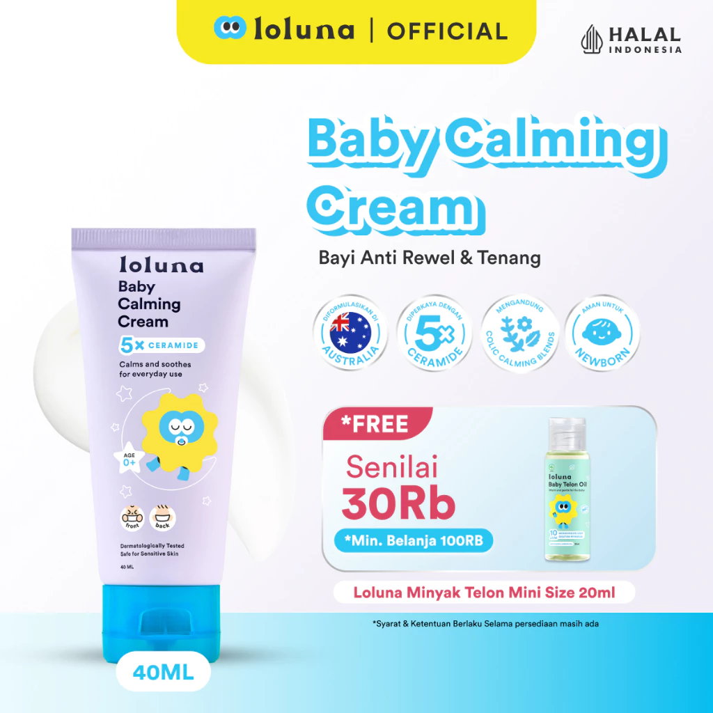 LOLUNA Baby Calming Cream 40ml - Krim Wangi Menenangkan/ Menghangatkan Bayi/ 5x Ceramide/ Chamomile/ Peppermint/ Ginger