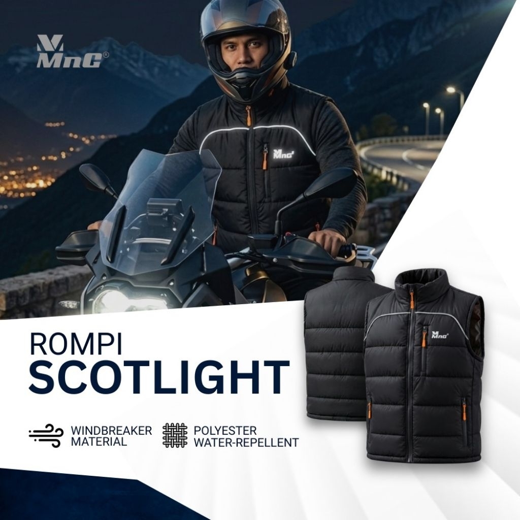 MnG Rompi Motor Reflective Tebal Pria Wanita Anti Air Anti Angin Sporty Warna Hitam