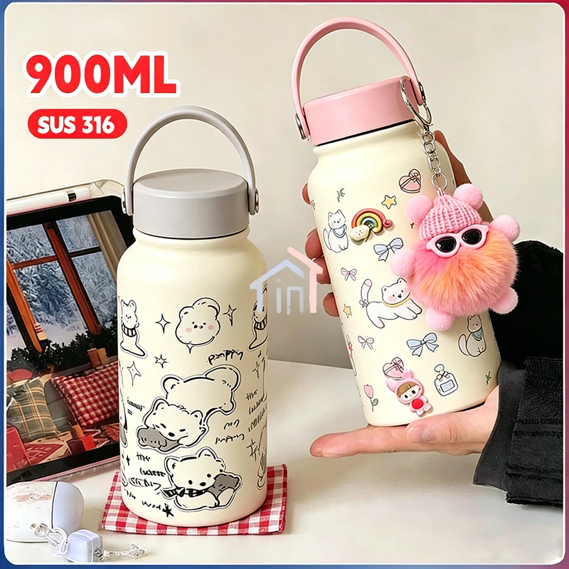 [COD]900ML SUS 316 Thermos Tumbler Premium Aesthetic dengan Gantungan Vacuum Insulated 0.9L