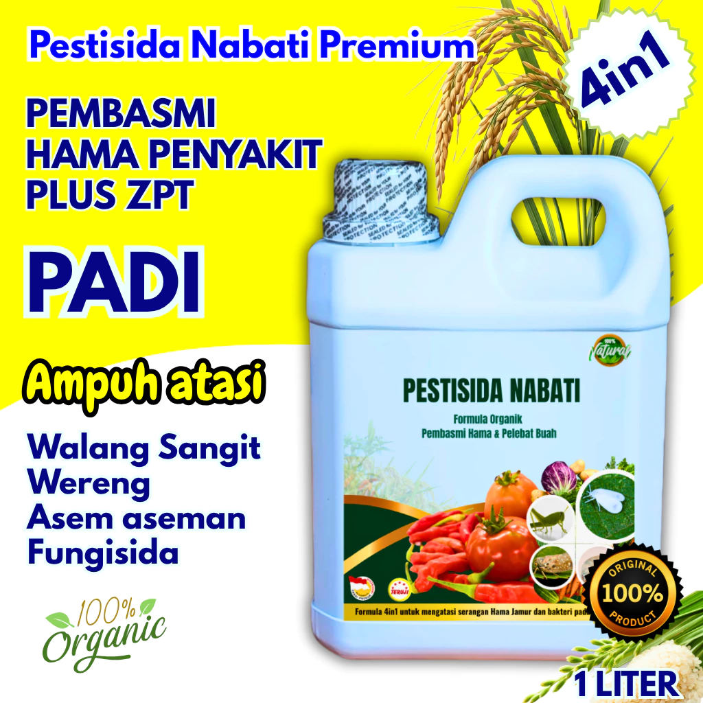 Pestisida Nabati Formula Organik Pembasmi Hama Tanaman Padi 1L Plus ZPT Pelebat Buah | Pestisida Nabati Efektif Atasi Wereng Belalang Asem Aseman  | Obat Semprot Pestisida Nabai Tanaman Padi