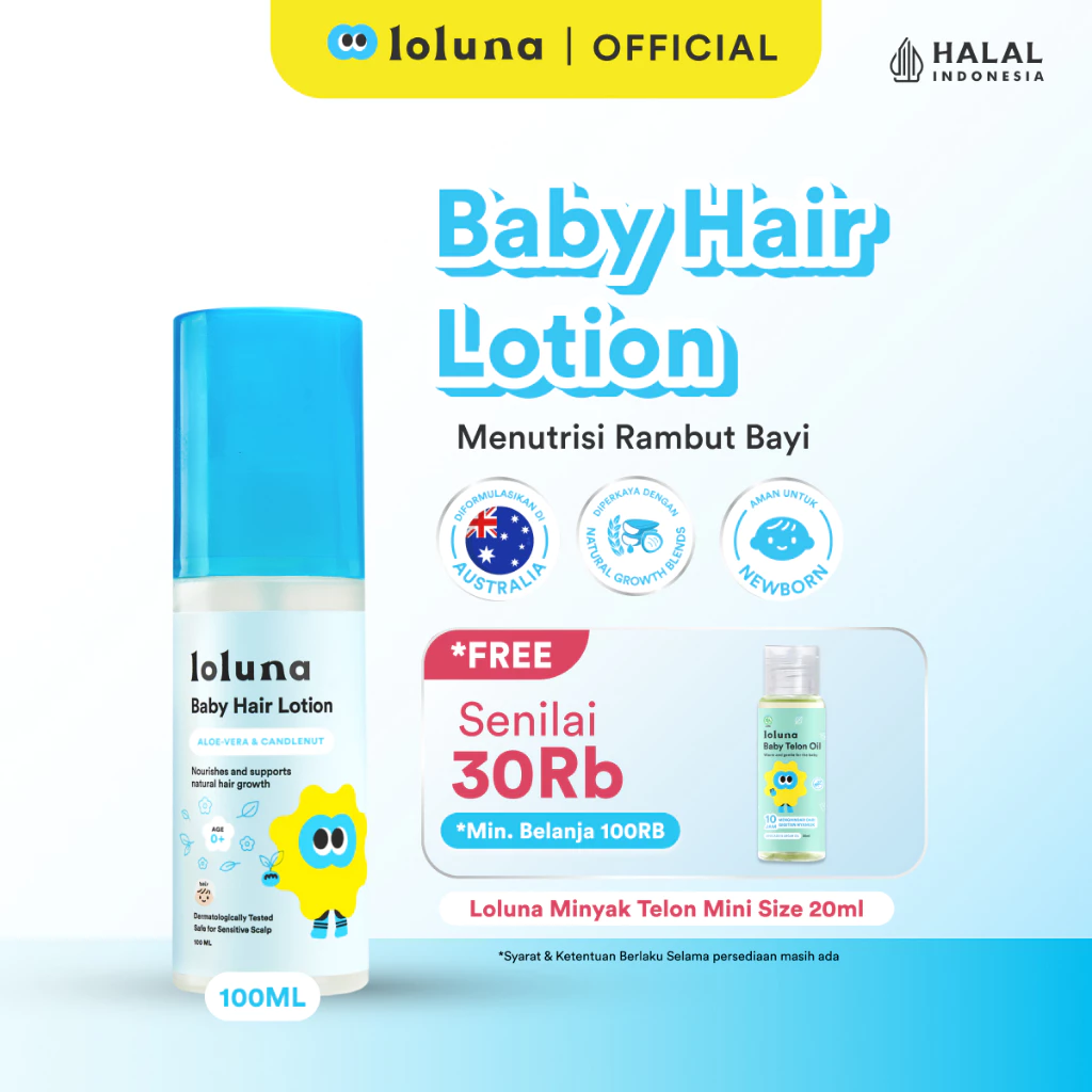 LOLUNA Hair Lotion 100ml - Lotion Rambut Bayi dan Anak/ Menutrisi Rambut Bayi/ Perawatan Rambut/ Menyuburkan Rambut Bayi/ Wangi Bayi