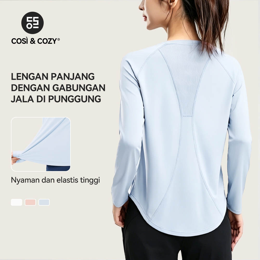 COSI COZY Atasan Yoga Lengan Panjang Wanita Bahan Dry Fit Stretch Nyaman Kaos Olahraga