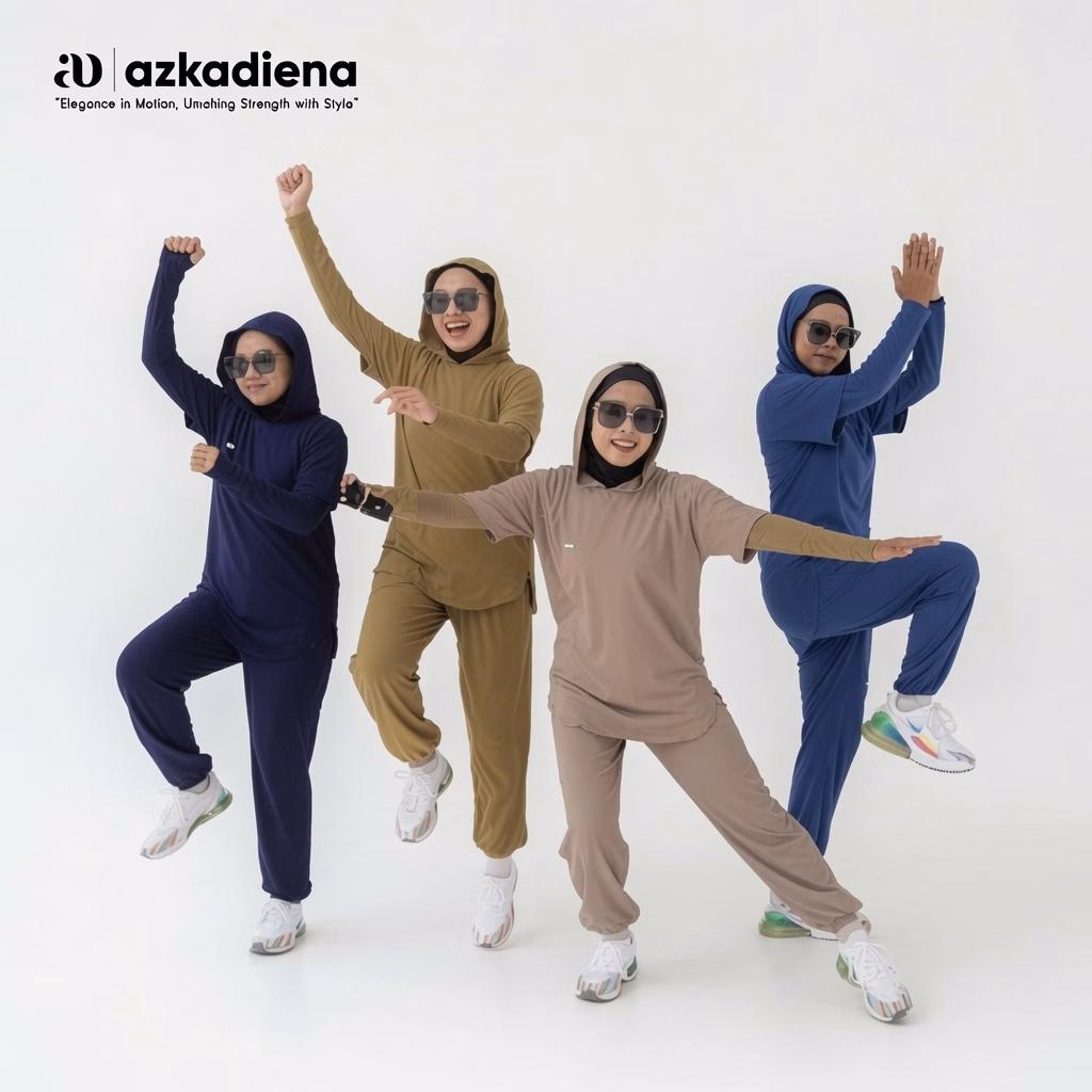 Azkadiena Setelan Jenita Set Baju Olahraga Wanita Muslimah Set Sport 3 in 1
