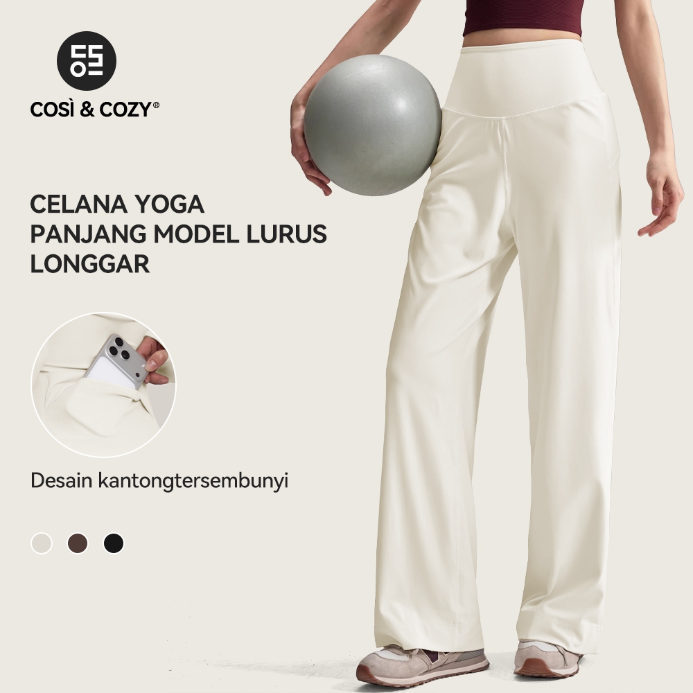 COSI COZY Celana Kulot Wanita Highwaist yoga lebar longgar olahraga santai kantor bahan