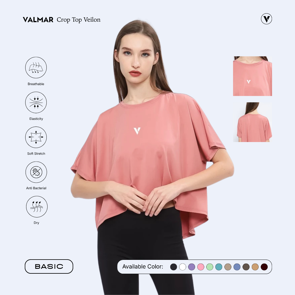 VALMAR SPORTWEAR Veilon Kaos Croptop Oversize Wanita Sport Gym Fitness Spandex Stretch