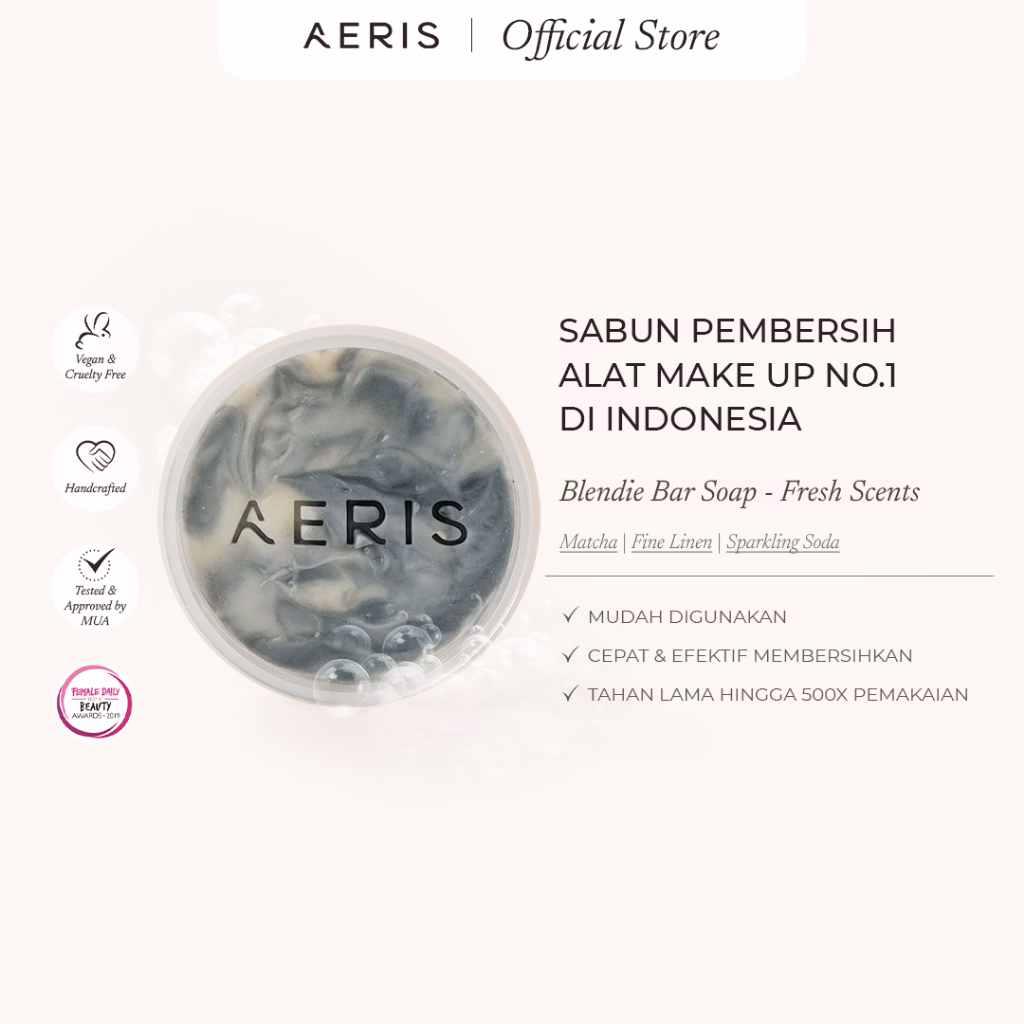 Aeris Beauté Blendie Bar Soap Fresh (Fine Linen & Sparkling Soda), Sabun Pembersih Brush & Spon