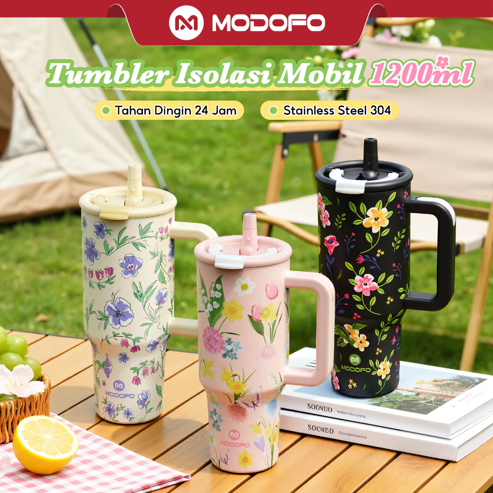 MODOFO Tumbler 1200ml Stainless Sedotan Botol Minum Aesthetic Tumblr Tahan Panas Dingin 24 Jam Hydrojug Termos Air Panas