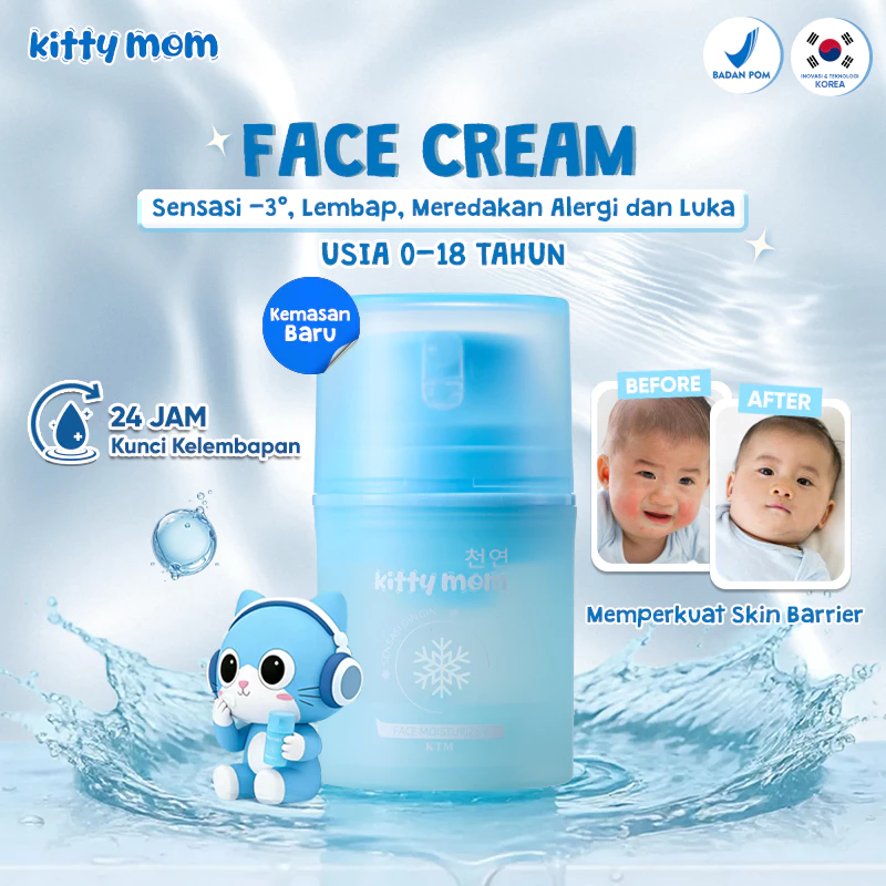 Kitty Mom Baby Face Cream | Krim Wajah Bayi Mencerahkan & Meredakan Kulit Sensitif | Skincare Pelembab Wajah Anak Newborn | Moisturizer Face Cream  Anak