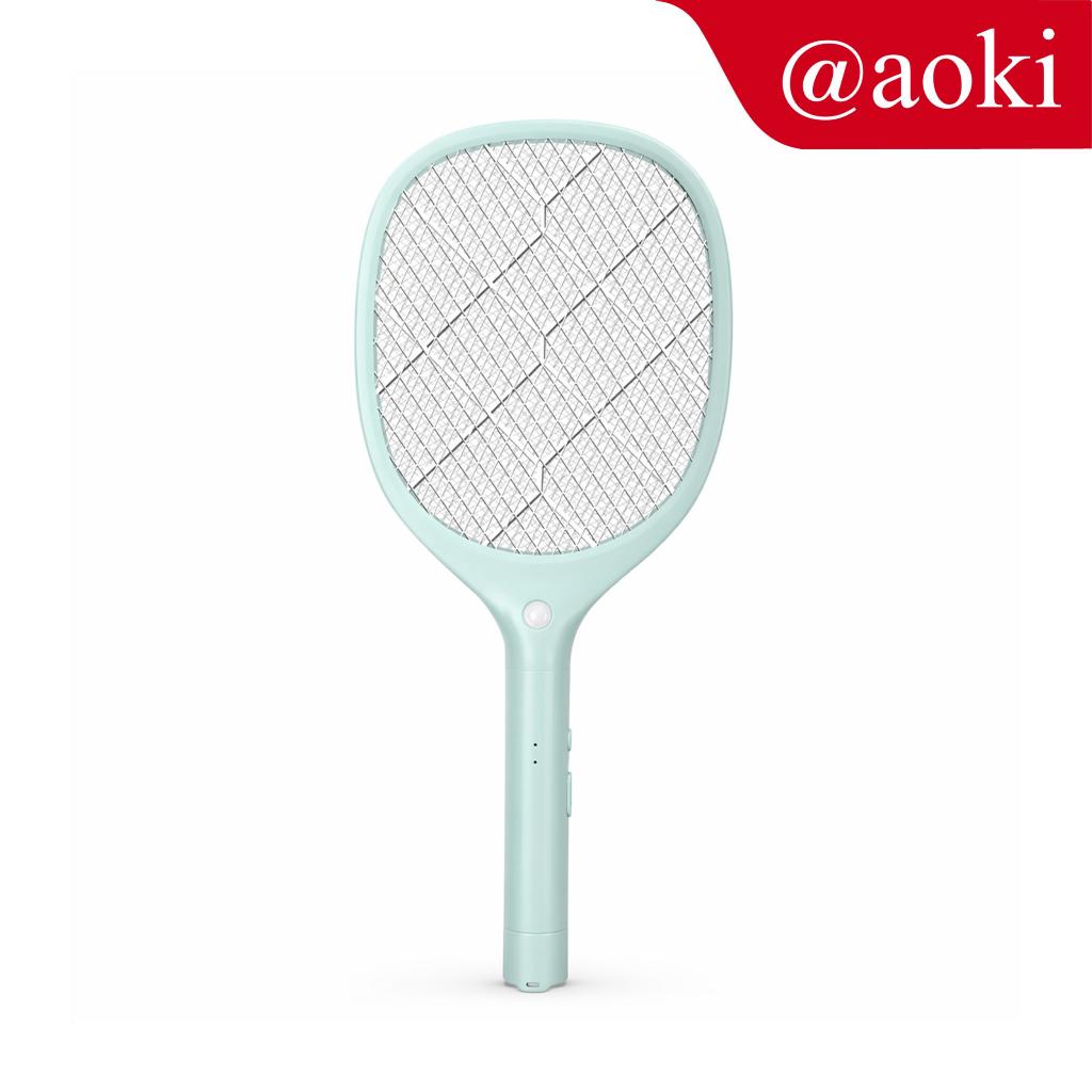 AOKI Raket Nyamuk Baterai Lithium Kabel Charger Warna Macaron Listrik Dengan Lampu LED