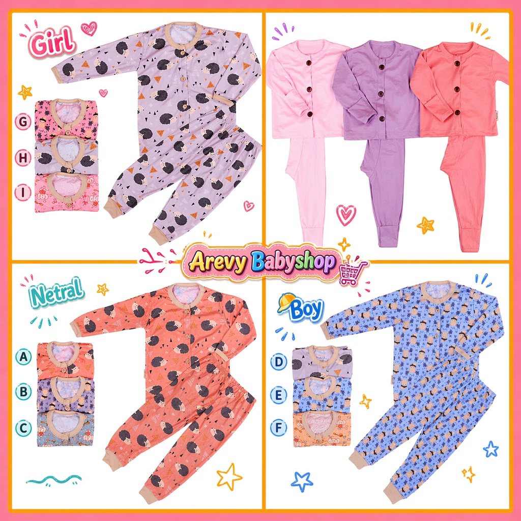 3 Pcs Setelan Bayi WinteKu Baju Pendek Celana Pendek Baju Panjang Celana Panjang Baby NB S M L 0-18M