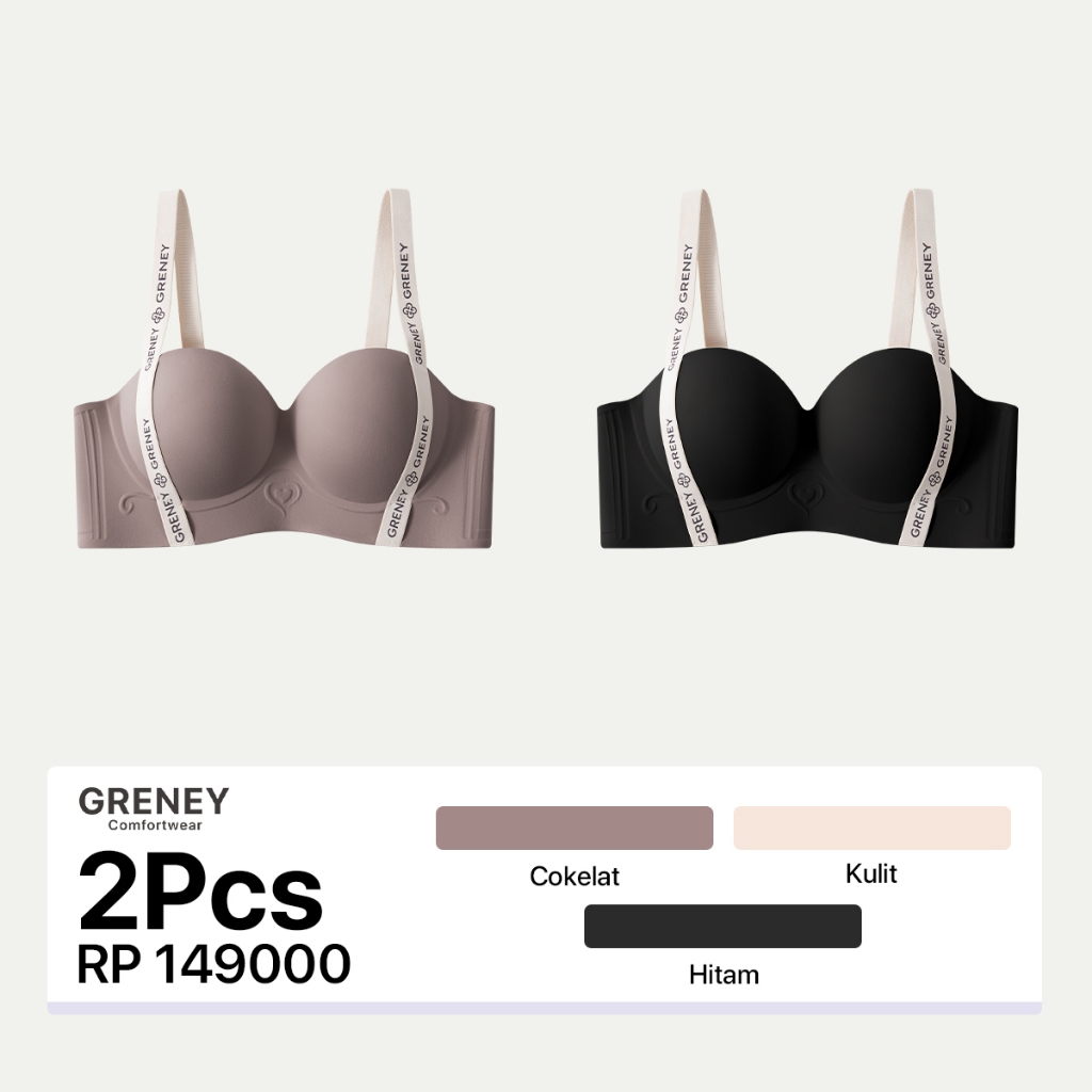GRENEY-2PCS Bra Love Push Up 3D Cup Bulat 3D Penyangga Lembut W Mengumpul Tanpa Jejak bra