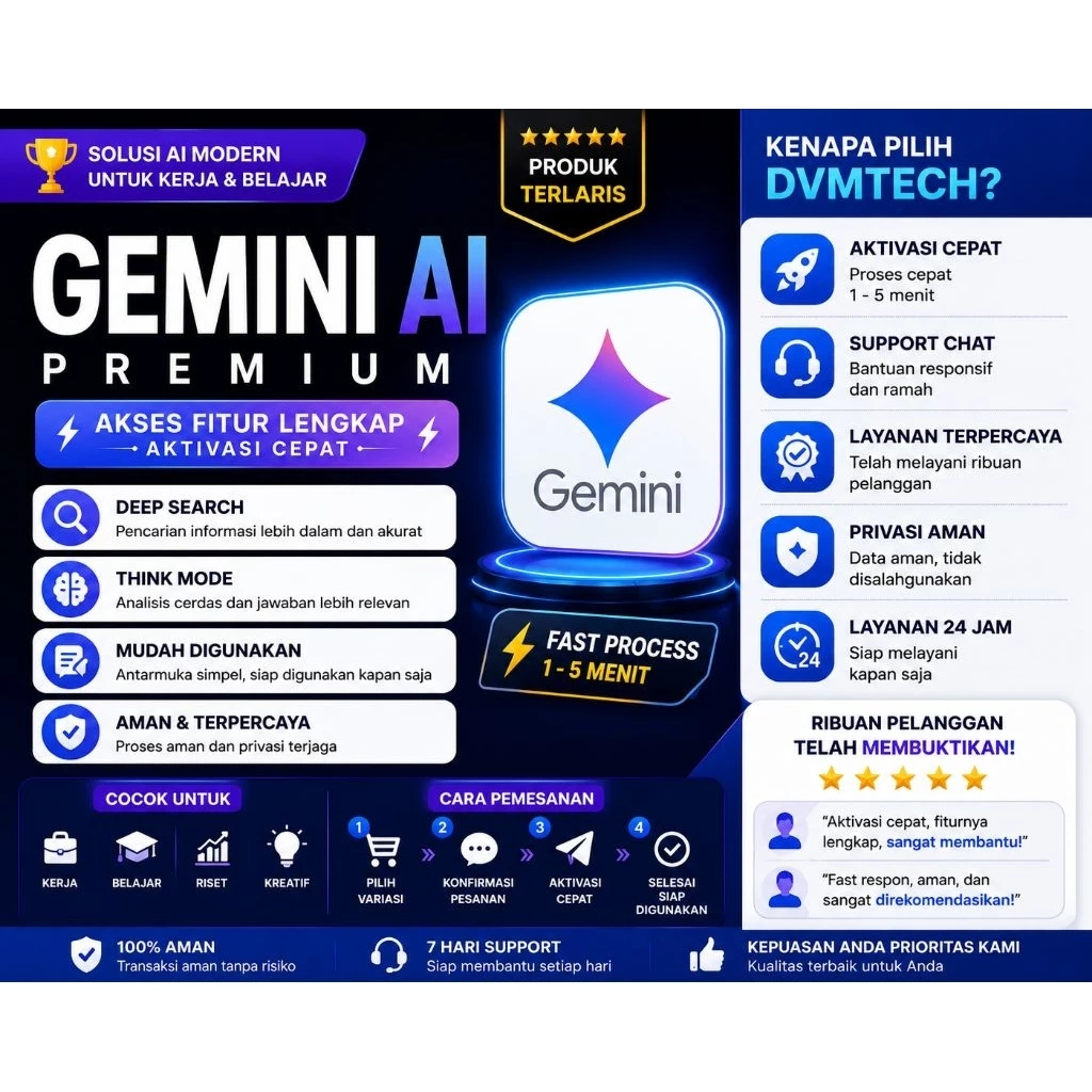 GEMINI Al PRO PRIVATE 1 TAHUN BERGARANSI PROSES CEPAT DAN MUDAH