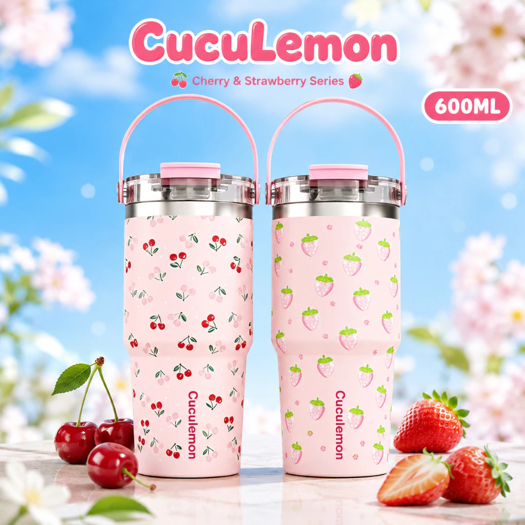 Cuculemon Tumbler Desain Kartun 890ML Stainless Steel Termos Air Panas Portable Botol Minum