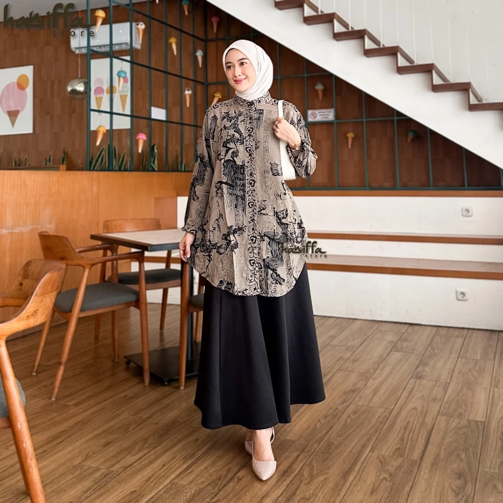 ATASAN ANDARA MOTIF ABSTRAK RAYON PREMIUM OVERSIZE JUMBO LD 110 120 130 Blouse Semi Tunik Wanita Muslimah Adem Big Size