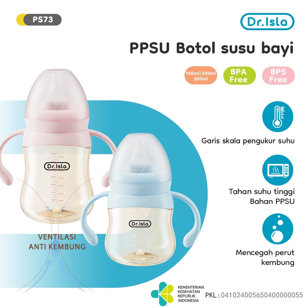 Dr.isla Bayi Botol Susu Ppsu Anti Kolik Dan Kembung Wide Neck Baby Bottle Fungsi Tampilan Suhu PS73