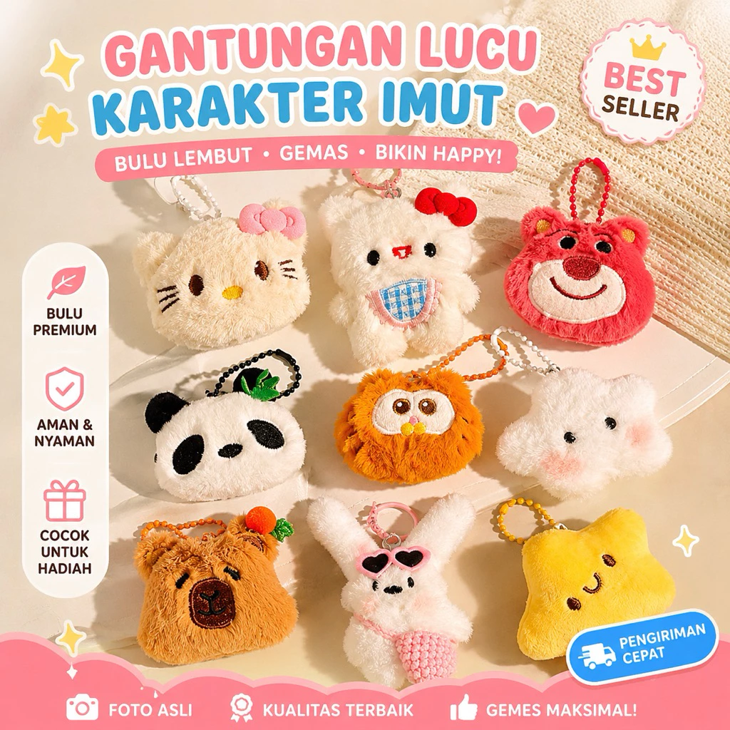 Gantungan Kunci Boneka Bulu Imut Korean Style Cute Keychain Tas & Kunci Viral
