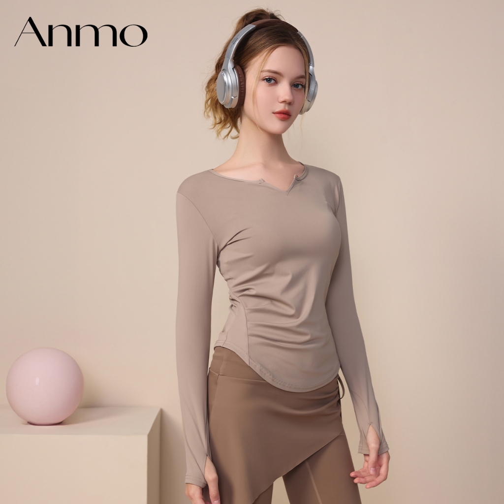 ANMO-Pakaian yoga, atasan lengan panjang untuk latihanprofesional Pilates, pakaian