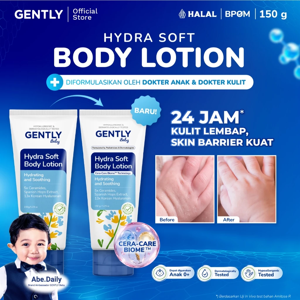 Hydra Soft Body Lotion 150gr | Body Lotion Moisturizer Bayi dan Anak | 5x Essential Ceramide + 13x Korean Hyaluronan | Lotion Anak Untuk Kulit Kering dan Sensitif