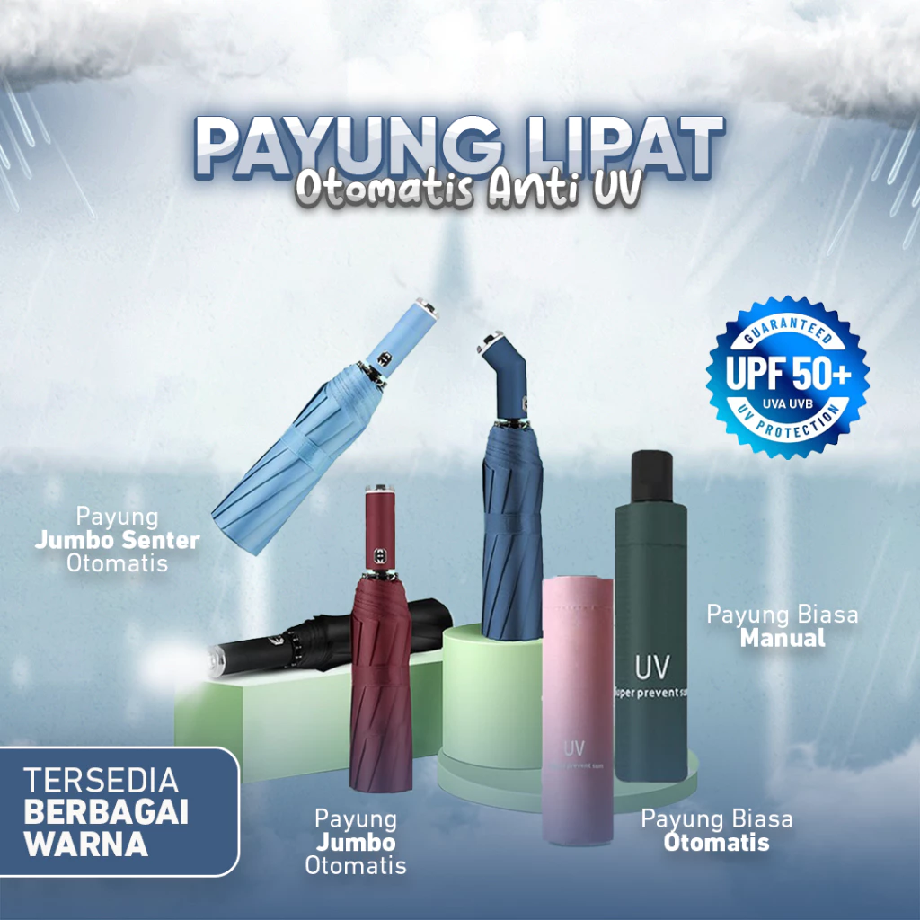 Payung Lipat Otomatis Anti UV / Payung Jumbo Besar / Payung Manual Buka Tutup - PREMIUM