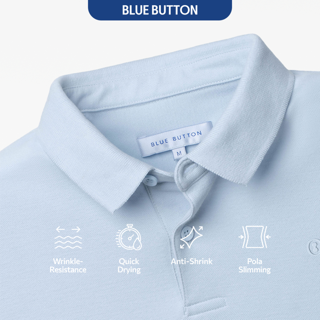 BLUEBUTTON Polo Shirt Pria Slim Fit Premium Bahan Adem Breathable Cocok Kerja Casual