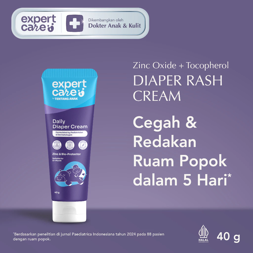 Diaper Rash Cream Baby - Expert Care Daily Diaper Cream 40 g dengan Zinc Oxide, Panthenol & Bio-Protector - Redakan dan Cegah Ruam Popok - Cream anti ruam