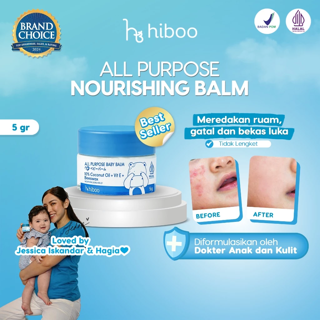 hiboo All Purpose Baby Balm 5g Travel Size with 10% Coconut Oil Vit E Beeswax - Natural Nourishing Calming Moisturizer - Balsem Salep Anak Bayi Ruam Popok Skincare A22