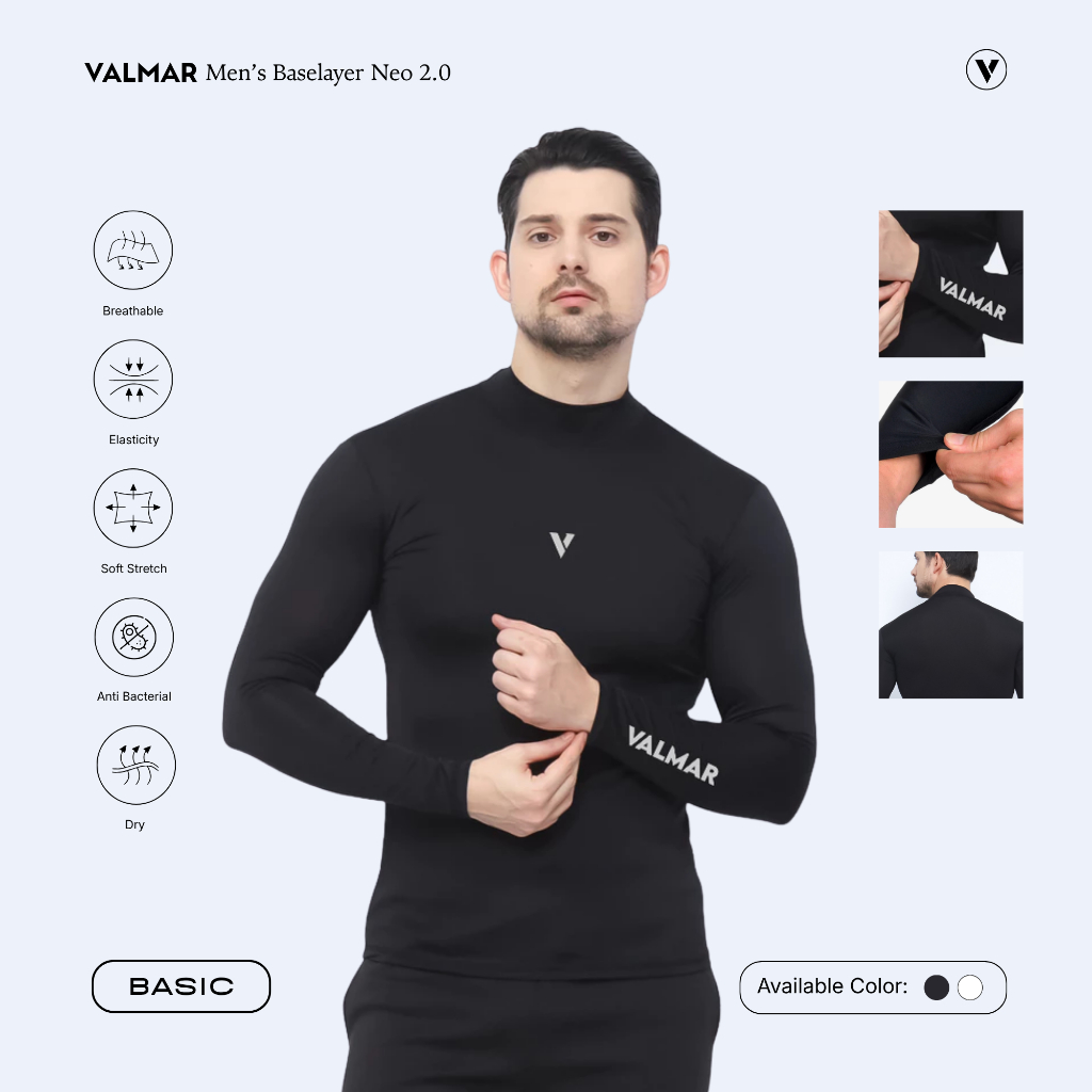 VALMAR SPORTWEAR Neo 2.0 Manset Lari pria Baselayer Lengan Panjang Turtleneck Compression