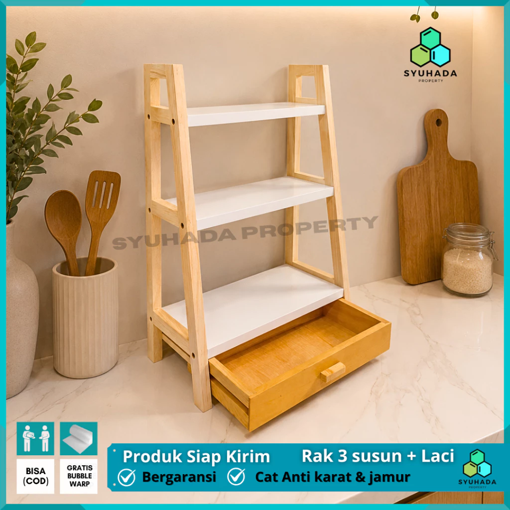 Rak bumbu Dapur estetik 3 susun multifungsi/ Rak kosmetik serbaguna