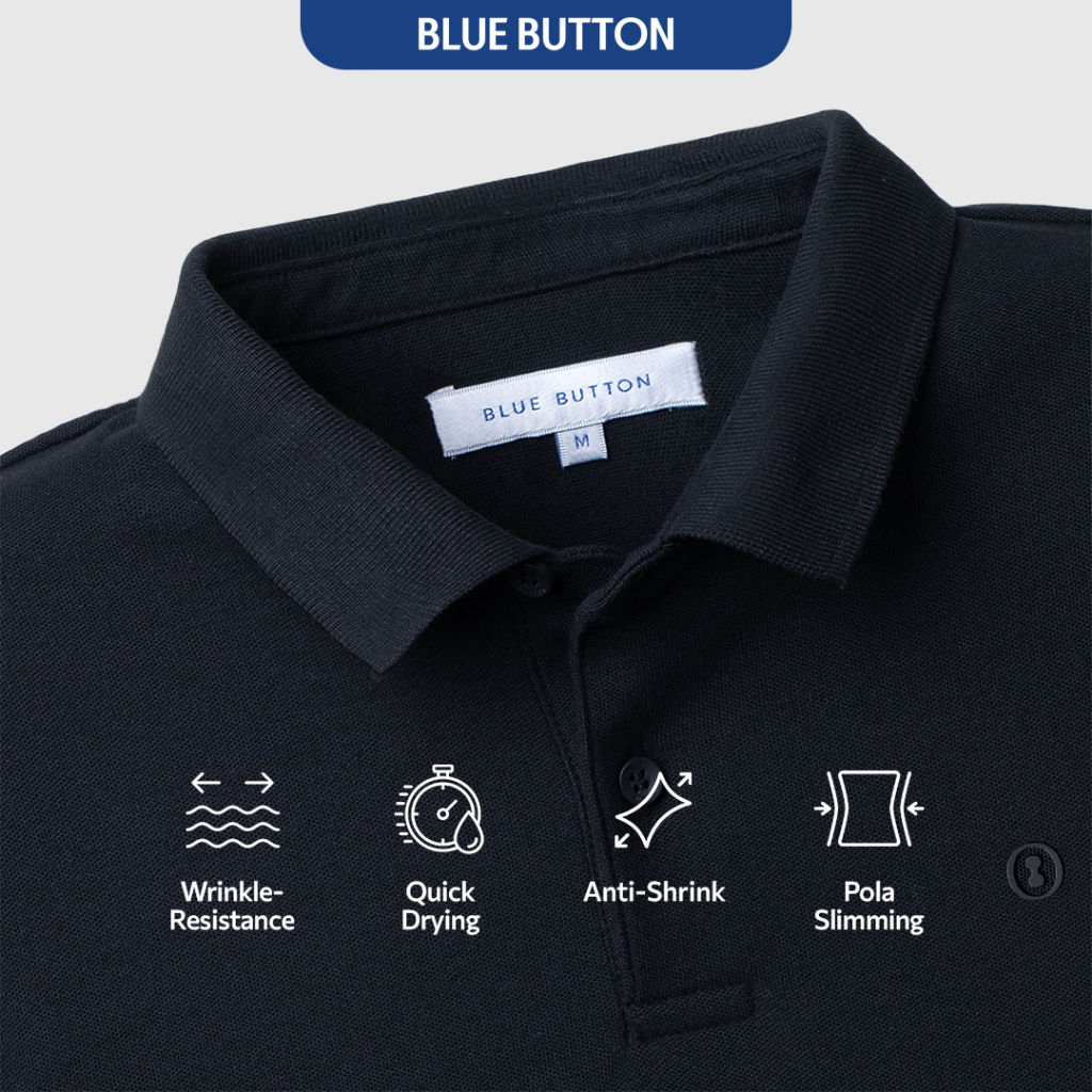 BLUEBUTTON Polo Shirt Pria Hitam Black