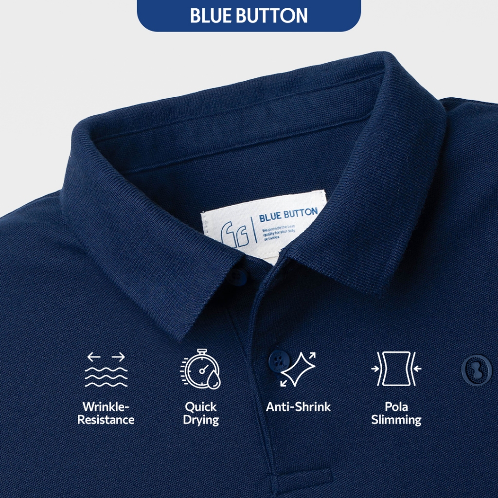 BLUEBUTTON Polo Shirt Pria Navy Slim Fit