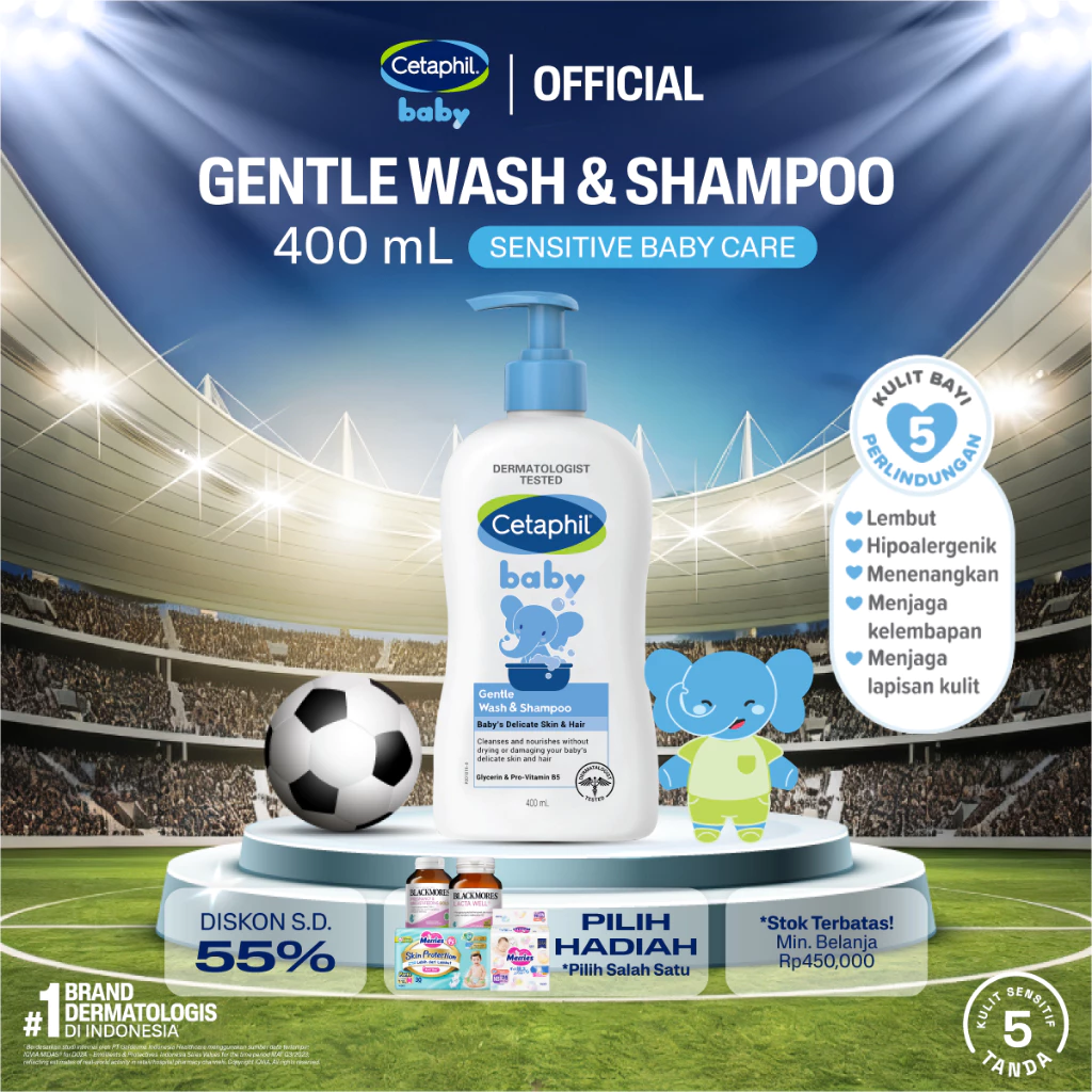 Cetaphil Baby Gentle Wash & Shampoo 400ml dengan Glycerin dan Panthenol Sabun Mandi dan Shampo untuk Perawatan Kulit Bayi