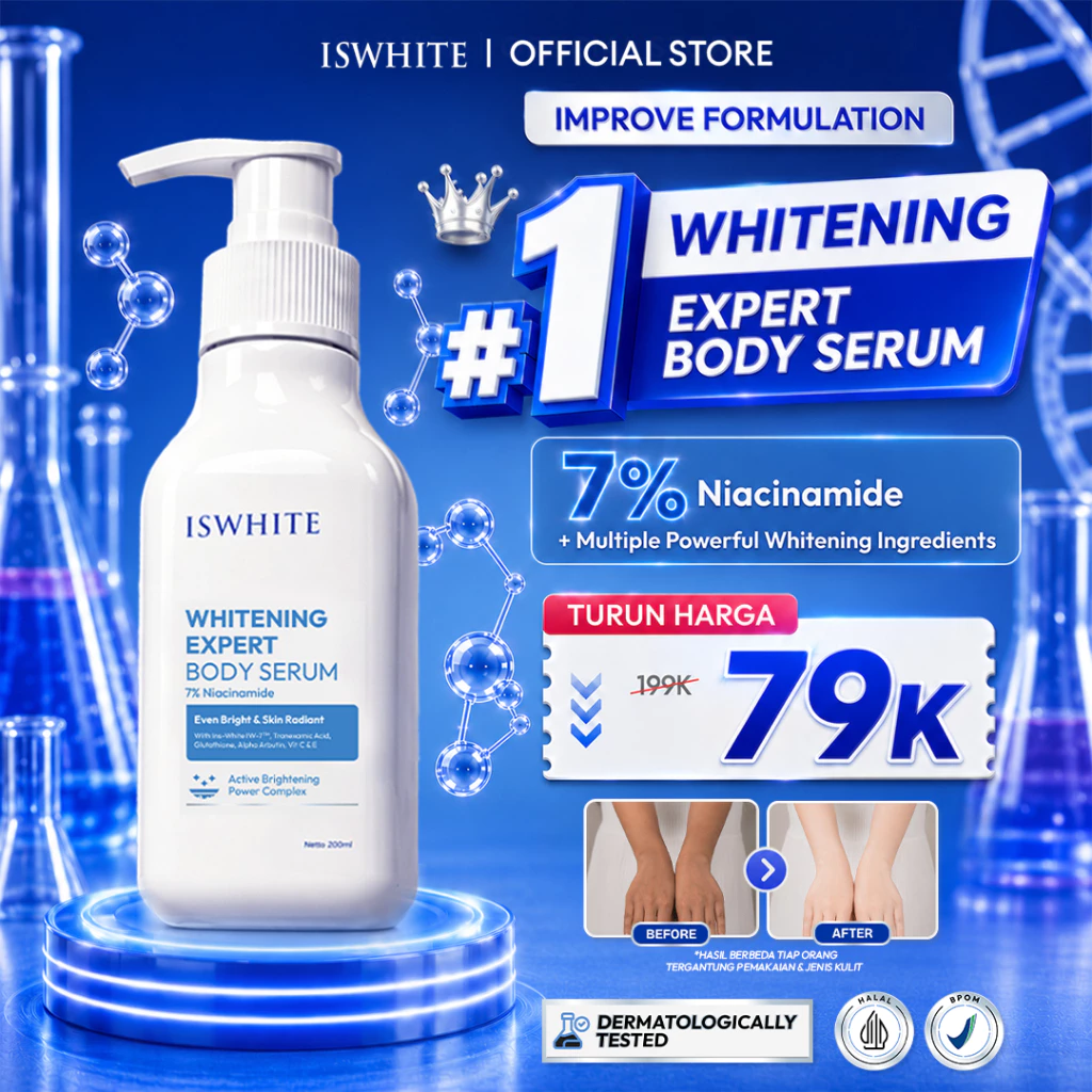 [Body Serum Pencerah Badan] ISWHITE Whitening Expert Body Serum 7% Niacinamide 200ml - Body Lotion Whitening Body Serum Glowing Handbody Whitening Lotion