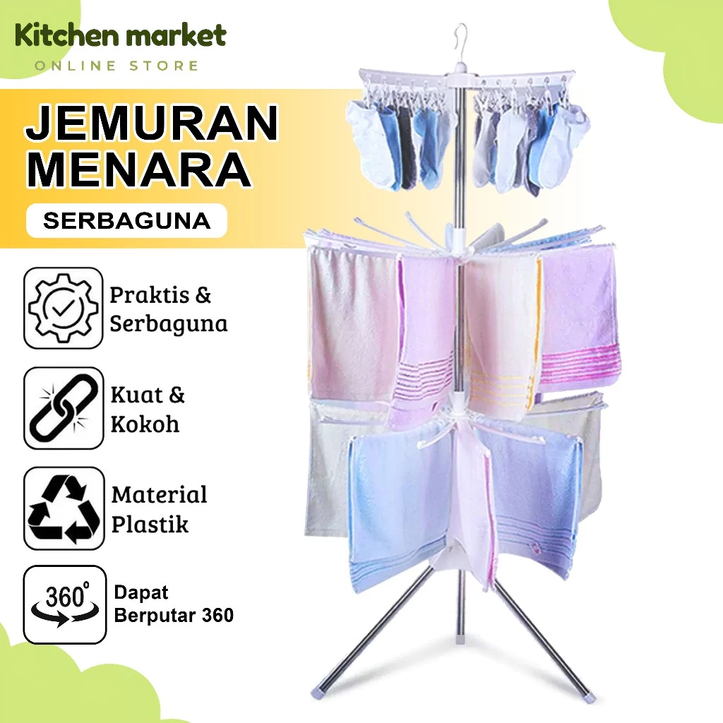 (KM) Jemuran menara rak jemuran baju bayi lipat rak susun handuk foldable hanger 10 jari-jari
