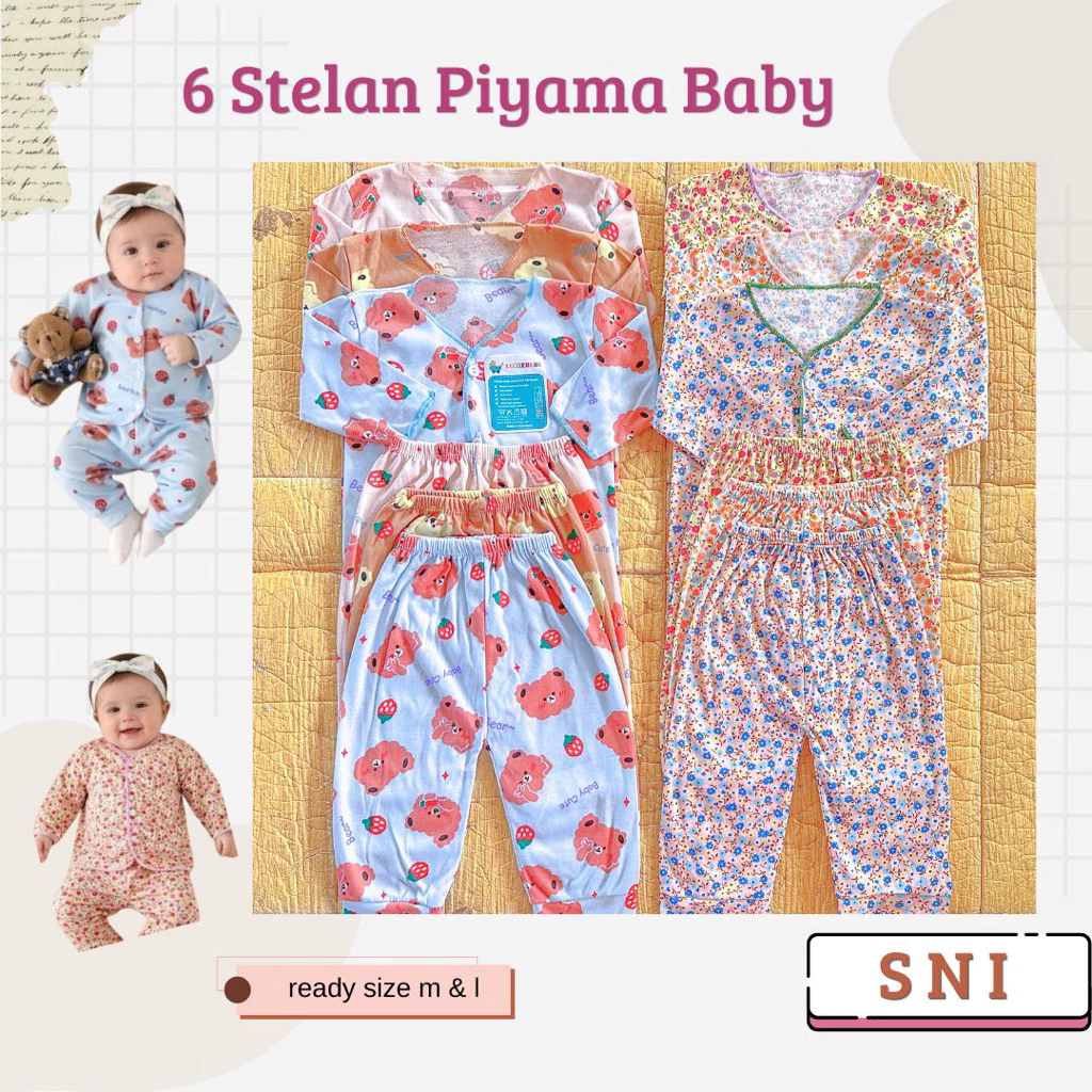 NAKITA Paket 6 Stel / 12 Lembar Baju Celana Bayi Piyama Baru Lahir Newborn - Balita Motif Printing SNI Promo 6.6