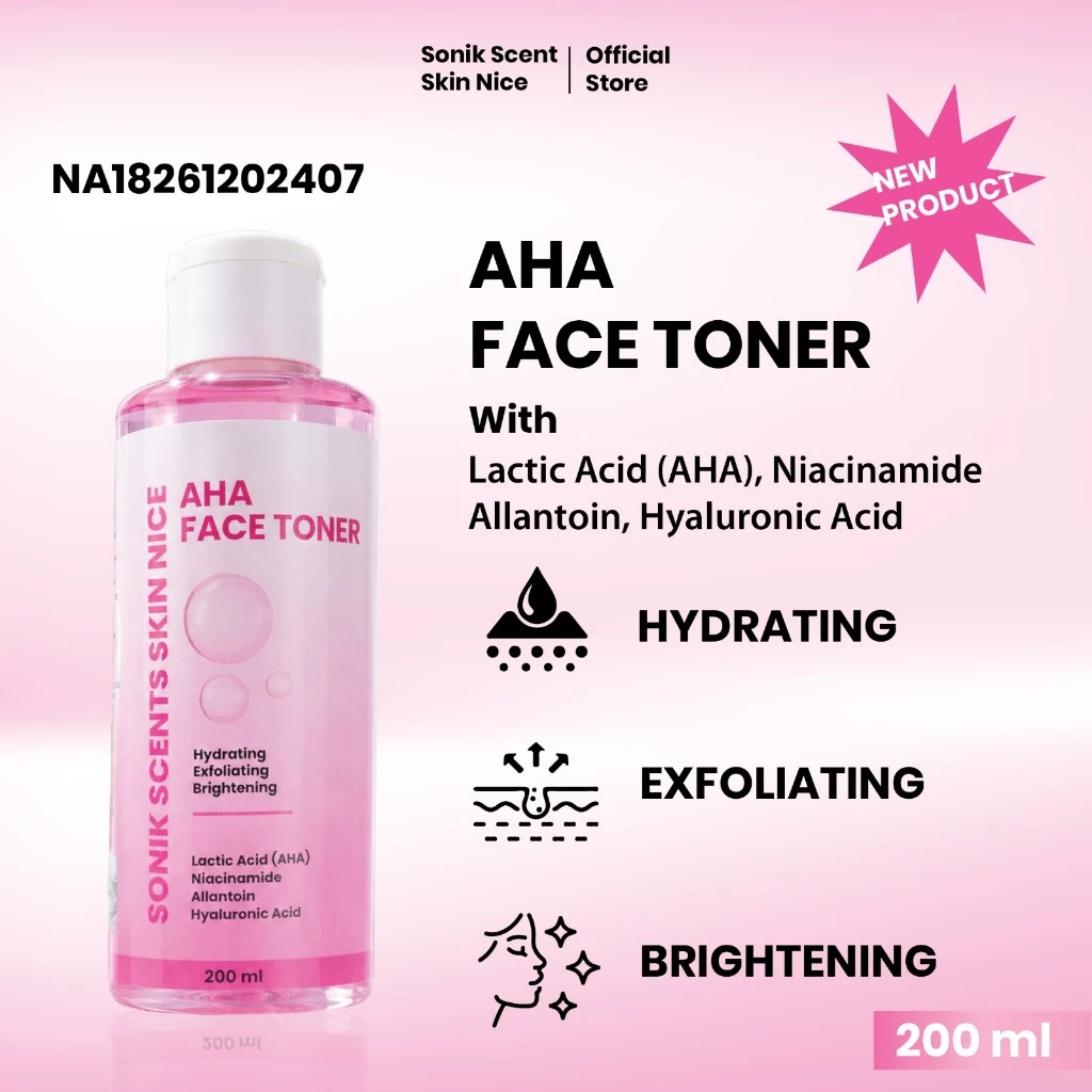 SONIK SCENTS SKIN NICE Face Toner AHA Hydrating Exfoliating Brightening 200ml – Lactic